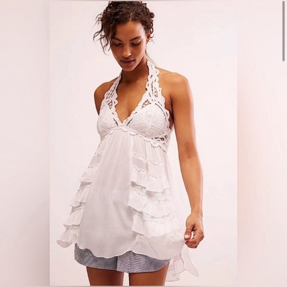 Free People Adella Halter Mini Slip Dress Medium White NWT - Picture 1 of 13